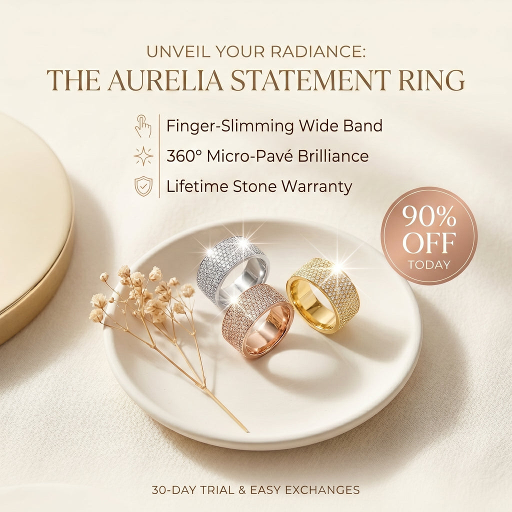 🚨 90% OFF TODAY: The "Aurelia" Handcrafted Statement Ring: 18K Rose Gold Finger-Slimming Wide Band | 360° Micro-Pavé Brilliance