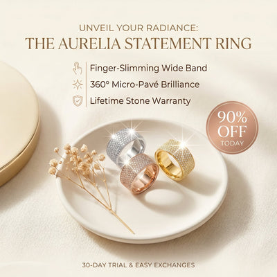 🚨 90% OFF TODAY: The "Aurelia" Handcrafted Statement Ring: 18K Rose Gold Finger-Slimming Wide Band | 360° Micro-Pavé Brilliance