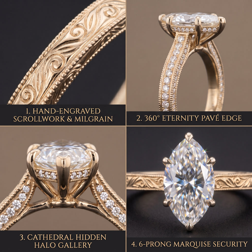 The "Seraphina" Hand-Engraved Marquise Ring with Eternity Pavé Edge Last Day Sale-90% OFF🔥
