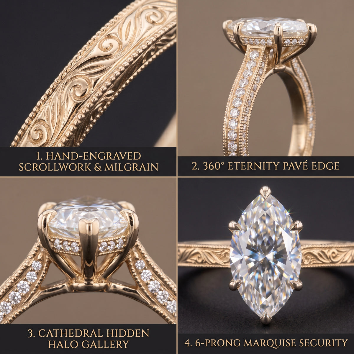 The "Seraphina" Hand-Engraved Marquise Ring with Eternity Pavé Edge Last Day Sale-90% OFF🔥