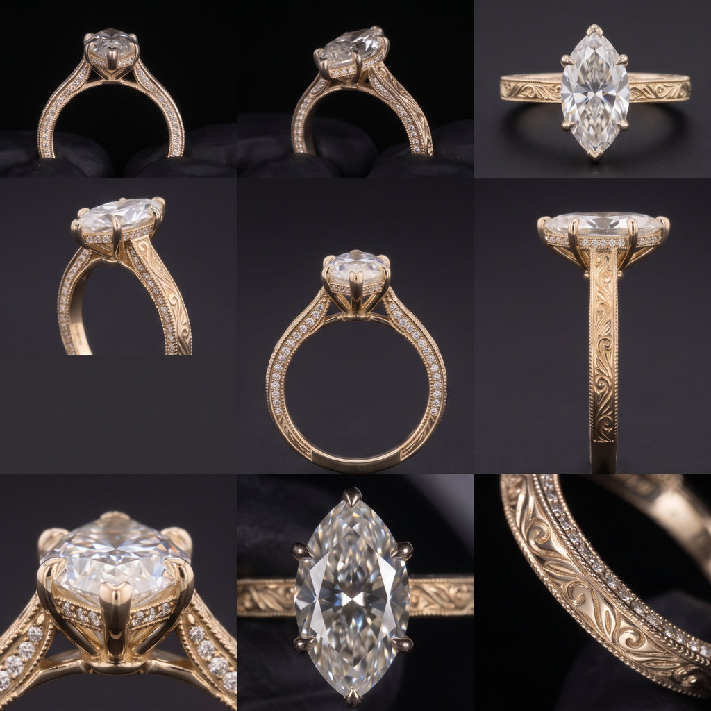 The "Seraphina" Hand-Engraved Marquise Ring with Eternity Pavé Edge Last Day Sale-90% OFF🔥