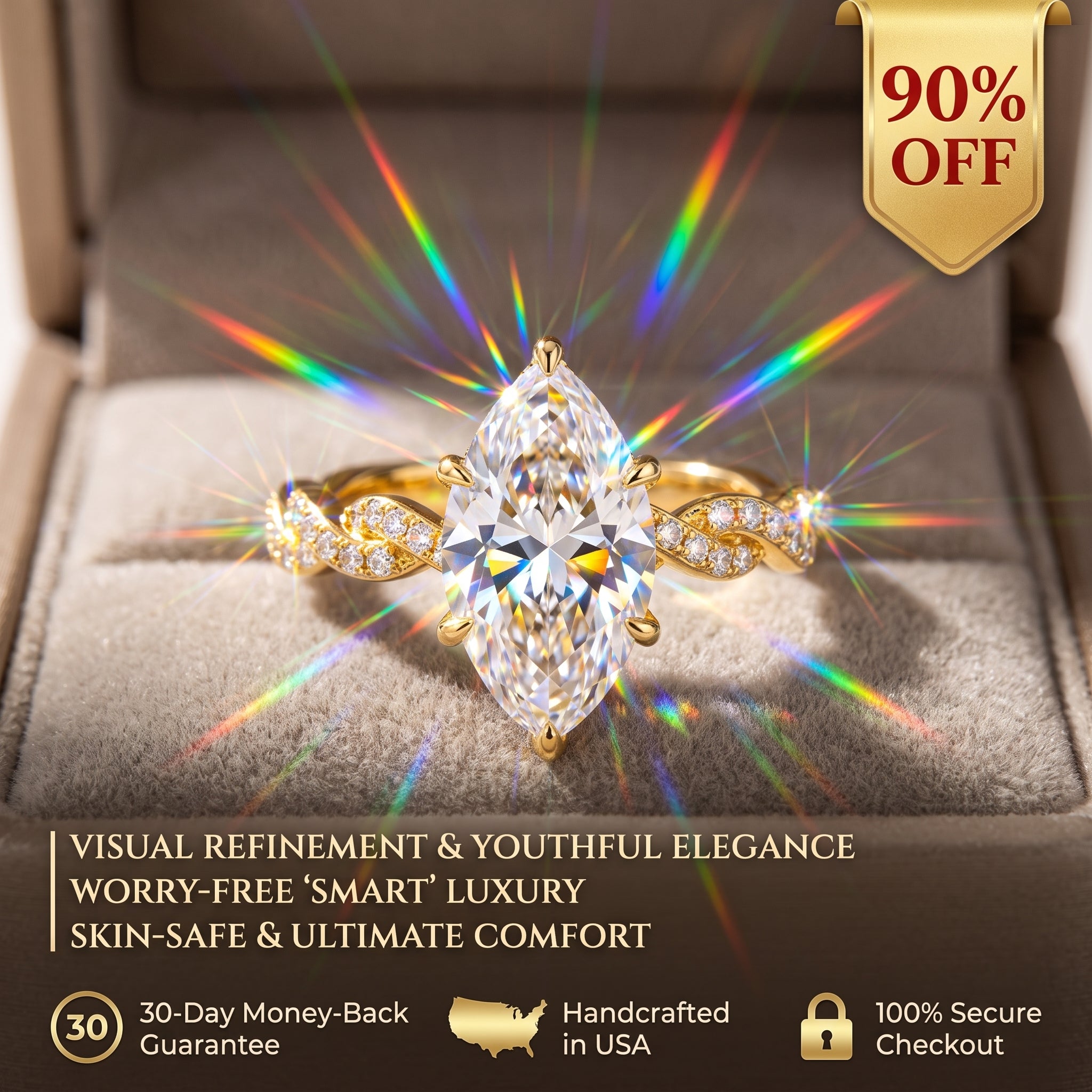 🔥90% OFF Last Day Sale Marquise Moissanite Ring Set – 925 Sterling Silver & 14K Gold Finish, 100% Passes Diamond Tester, Dream Ring Sparkle for Anniversaries & Self-Reward