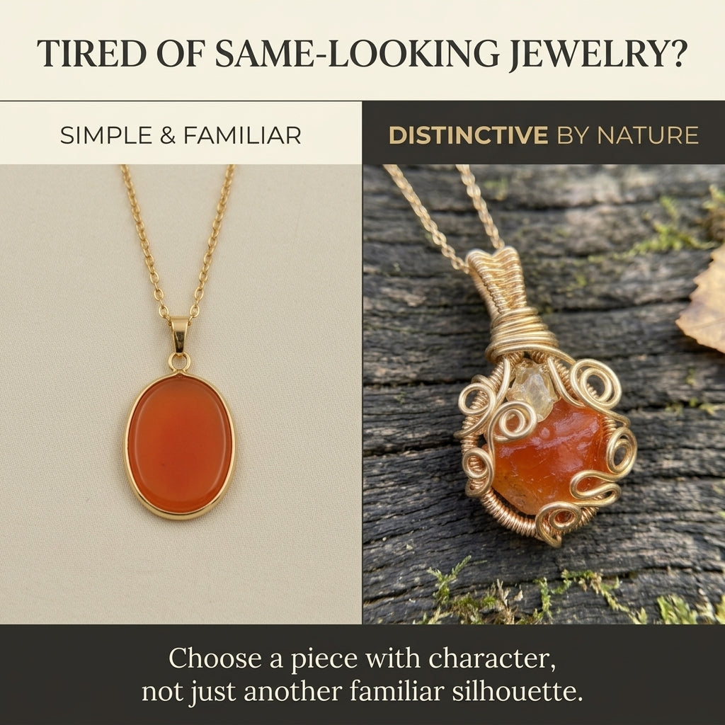 Nature-Inspired Orange Stone Pendant Necklace – Intricate Wire-Wrapped Design Last Day Sale-90% OFF🔥