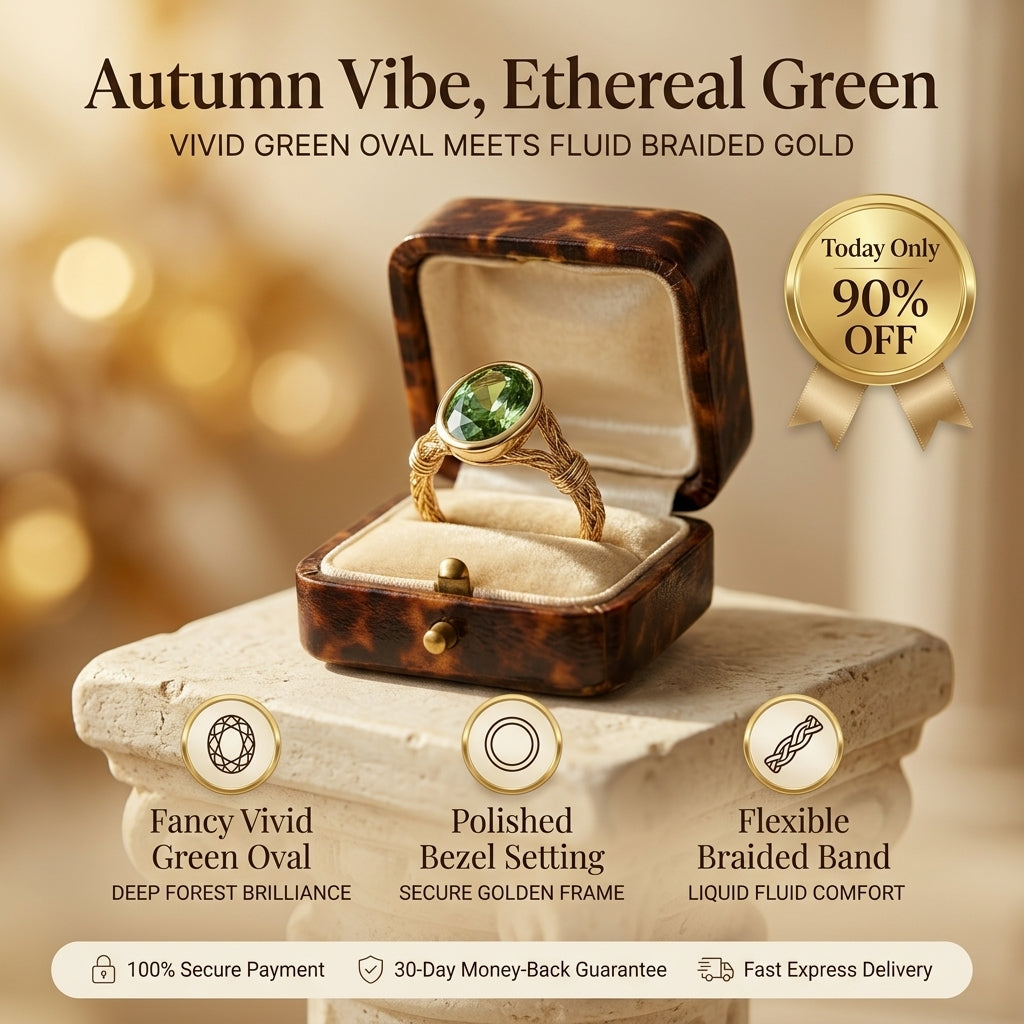 The "Aurelia" Fancy Vivid Green Gemstone Flexible Braided Ring Last Day Sale-90% OFF🔥