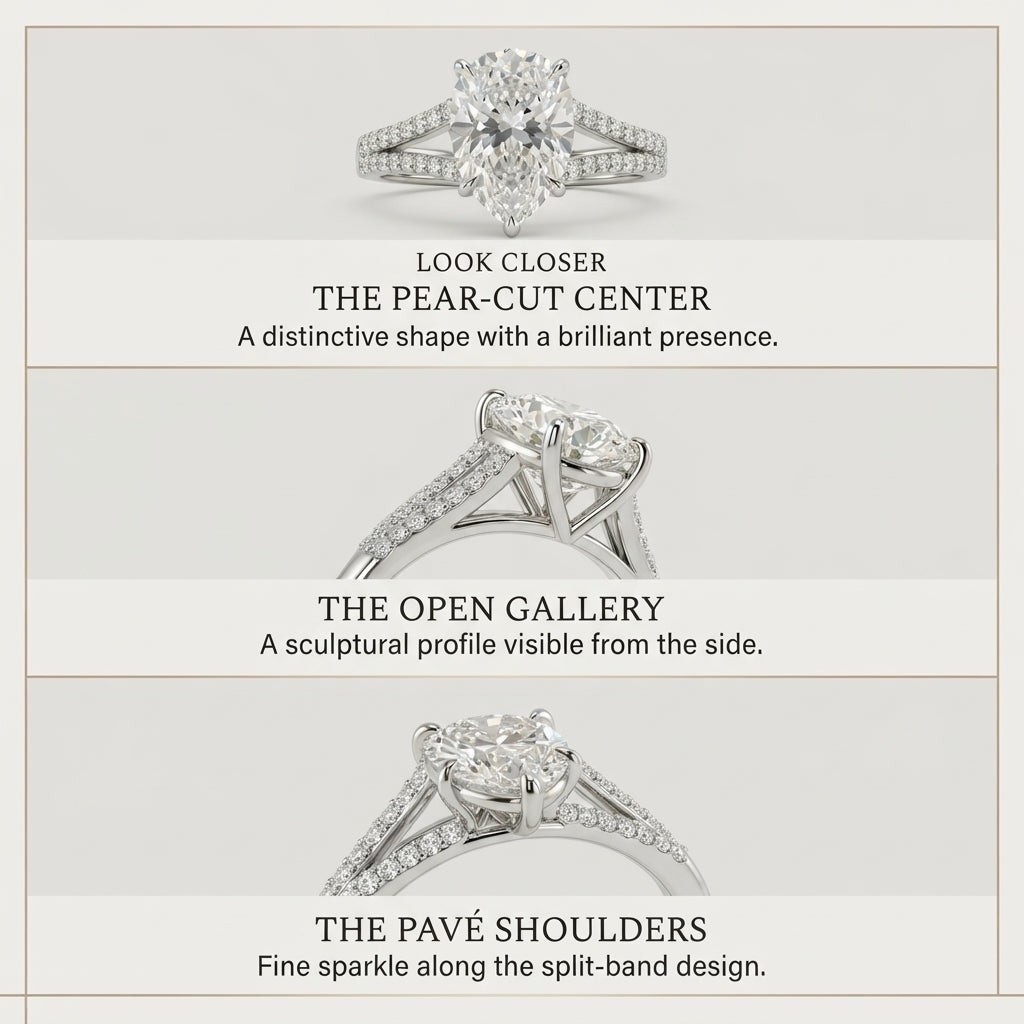 Pear-Shaped Sparkle Engagement Ring – Pavé Split-Shank Silver Ring Last Day Sale-90% OFF🔥
