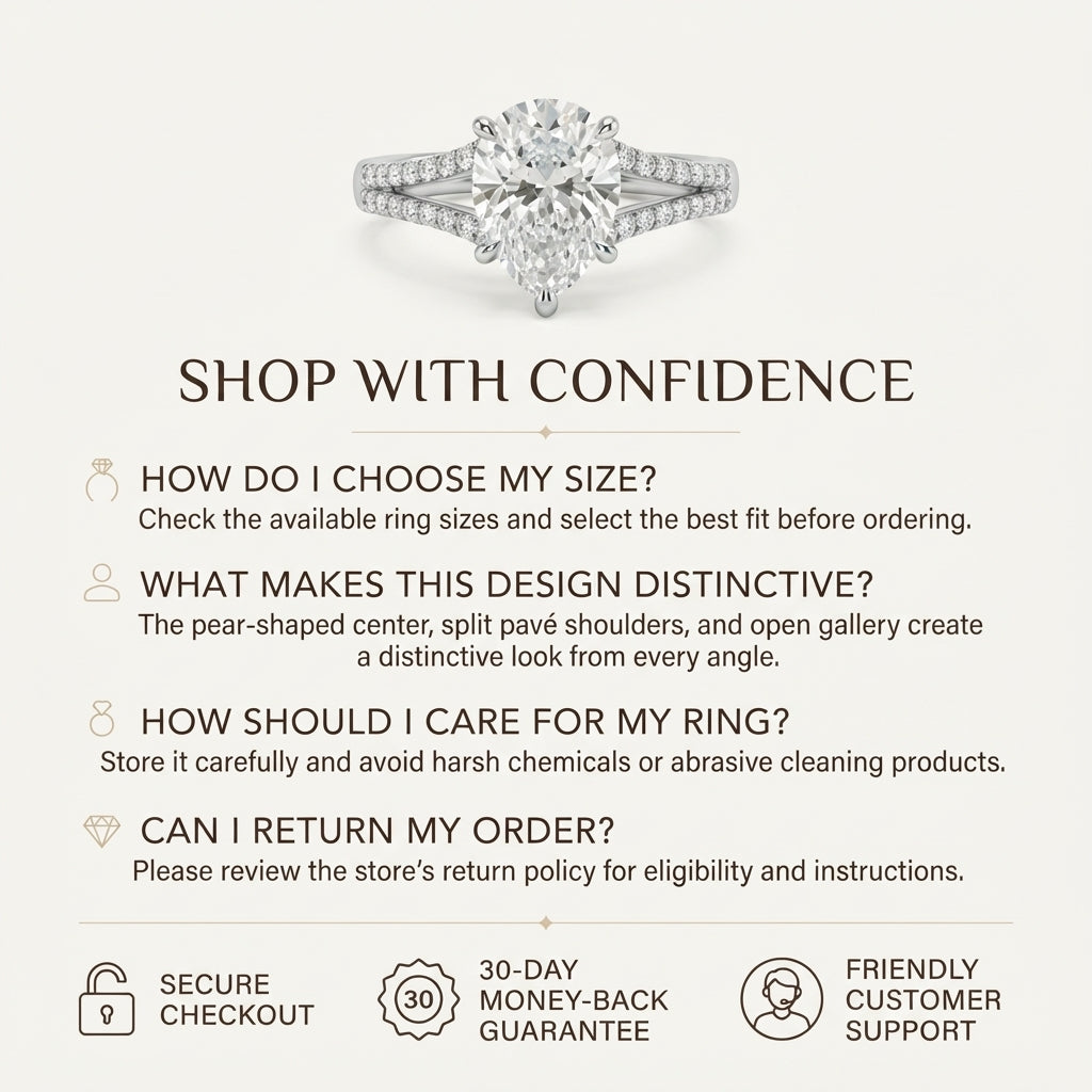 Pear-Shaped Sparkle Engagement Ring – Pavé Split-Shank Silver Ring Last Day Sale-90% OFF🔥