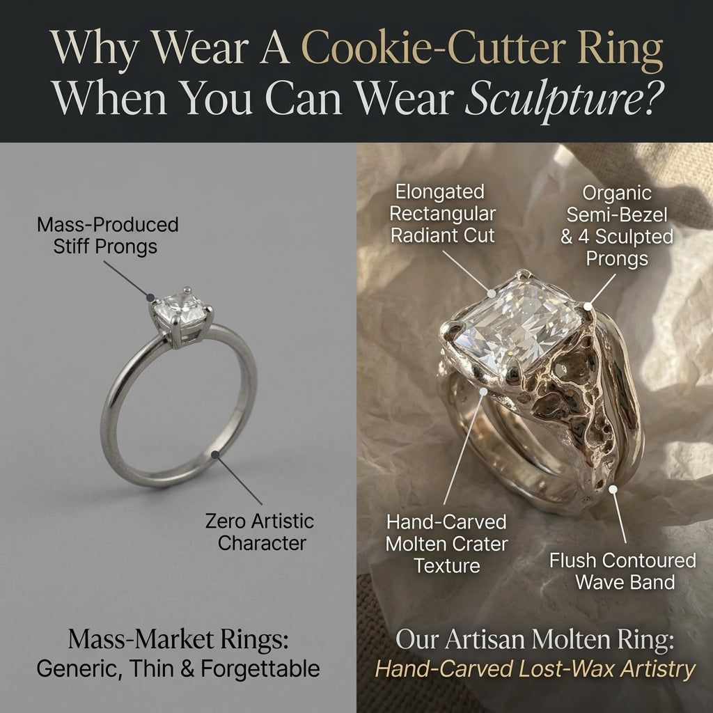 The "Isolde" Sculpted Molten Silver Elongated Radiant Ring Set Last Day Sale-90% OFF🔥