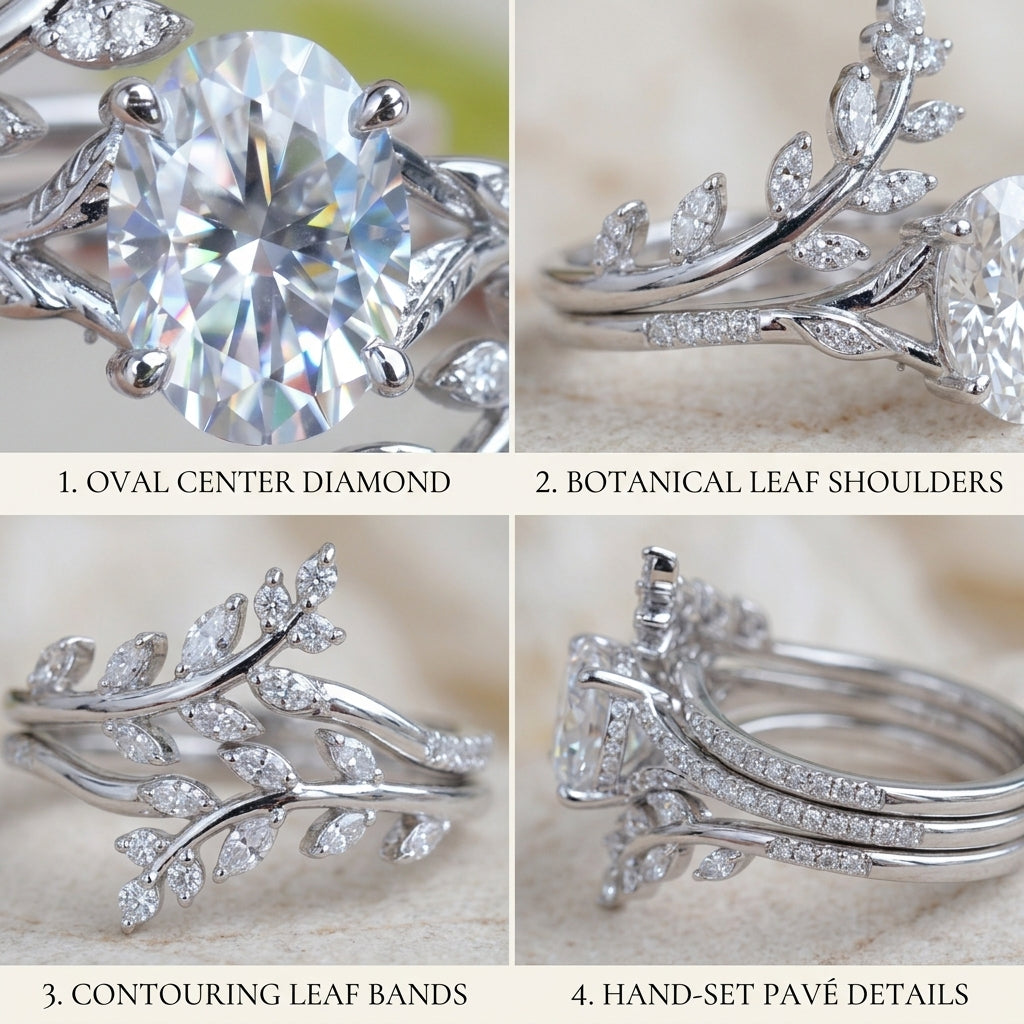The "Titania" Botanical Oval Center Ring & Contour Stacking Set Last Day Sale-90% OFF🔥