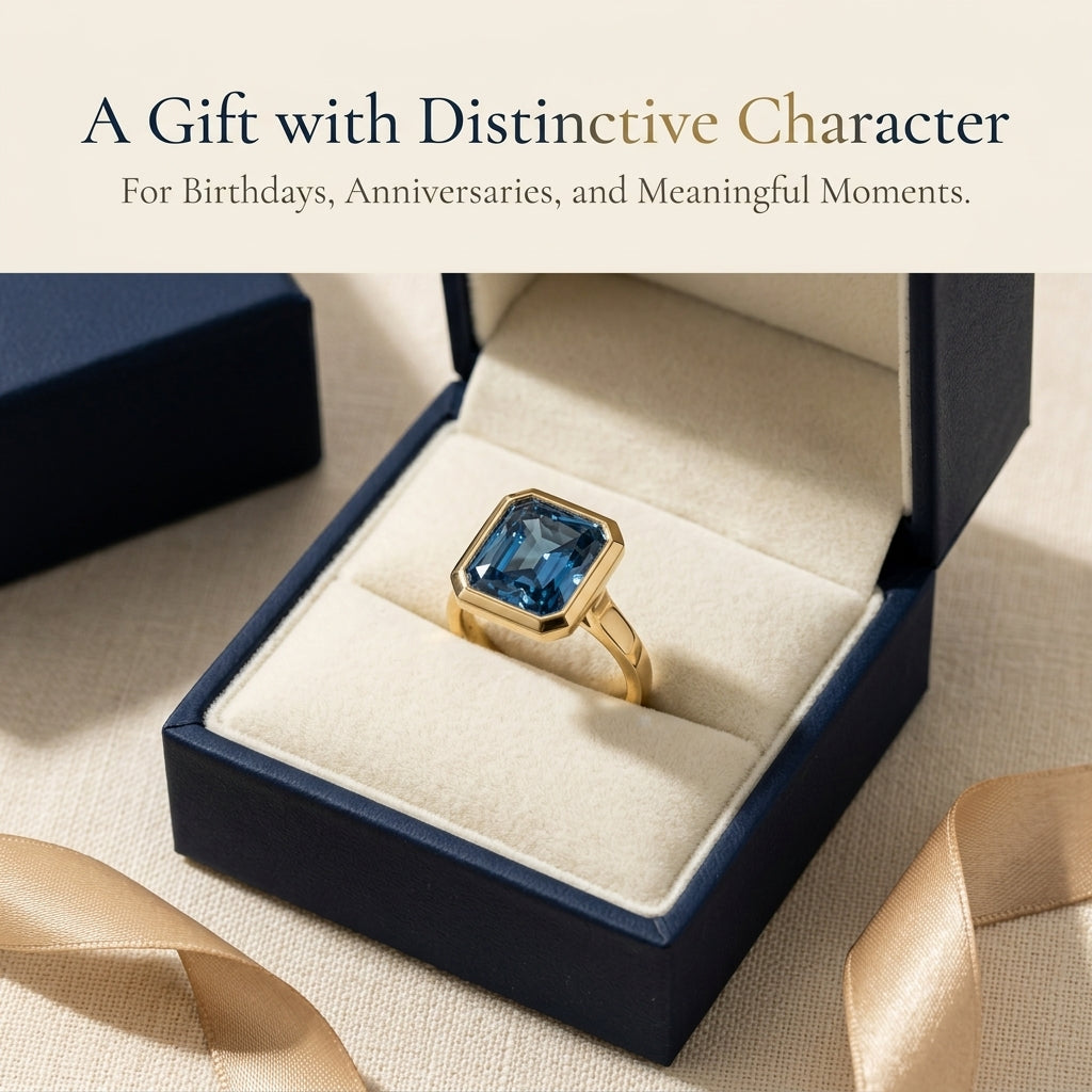 Blue Synthetic Gemstone Gold Bezel Ring – Handcrafted Statement Jewelry Last Day Sale-90% OFF🔥
