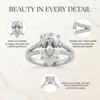 Pear-Shaped Sparkle Engagement Ring – Pavé Split-Shank Silver Ring Last Day Sale-90% OFF🔥