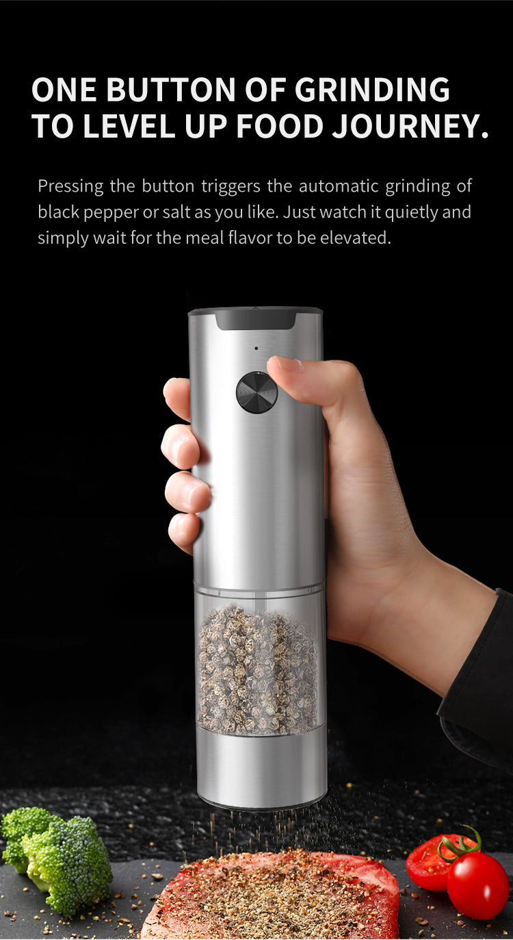 🔥50% OFF Last Day Sale – Stainless Steel Electric Salt & Pepper Grinder Set (2 Grinders + Base)