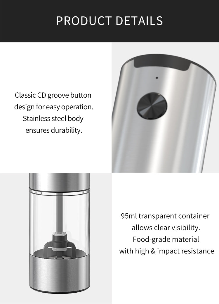 🔥50% OFF Last Day Sale – Stainless Steel Electric Salt & Pepper Grinder Set (2 Grinders + Base)