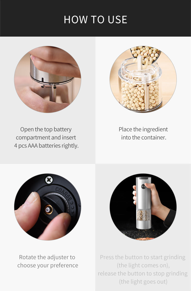 🔥50% OFF Last Day Sale – Stainless Steel Electric Salt & Pepper Grinder Set (2 Grinders + Base)