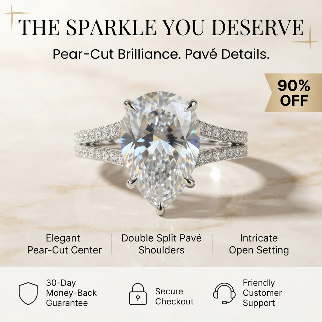 Pear-Shaped Sparkle Engagement Ring – Pavé Split-Shank Silver Ring Last Day Sale-90% OFF🔥