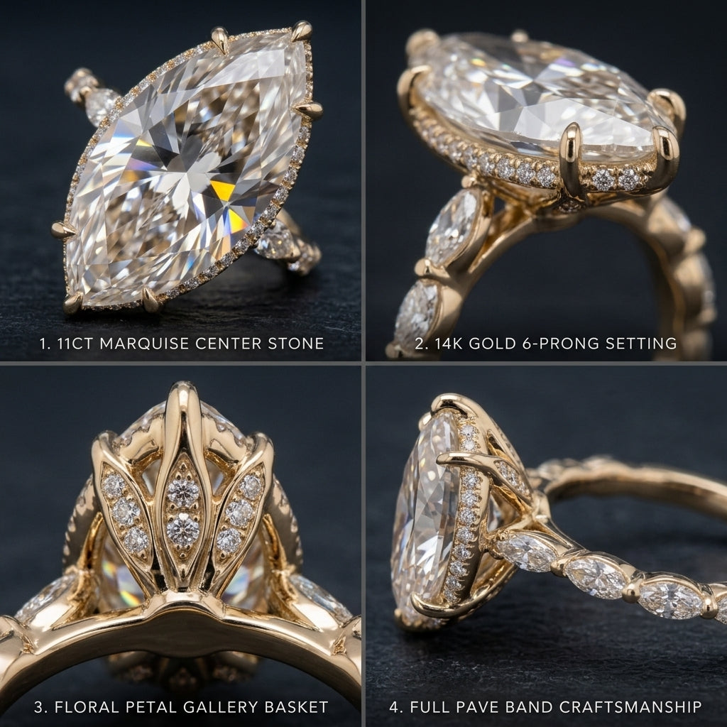 The "Chronos" 14K Gold Marquise Ring with Floral Petal Basket Last Day Sale-90% OFF🔥