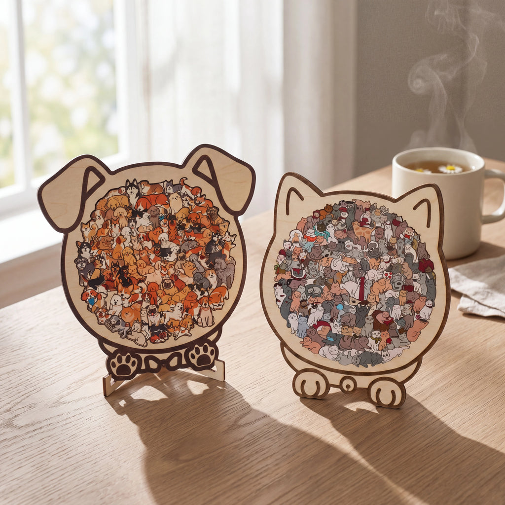 🔥50% OFF Last Day Sale | A Thousand Cats & Dogs Wooden Puzzle | The 15-Minute Mindful Escape | Artisan Crafted