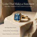 Blue Synthetic Gemstone Gold Bezel Ring – Handcrafted Statement Jewelry Last Day Sale-90% OFF🔥
