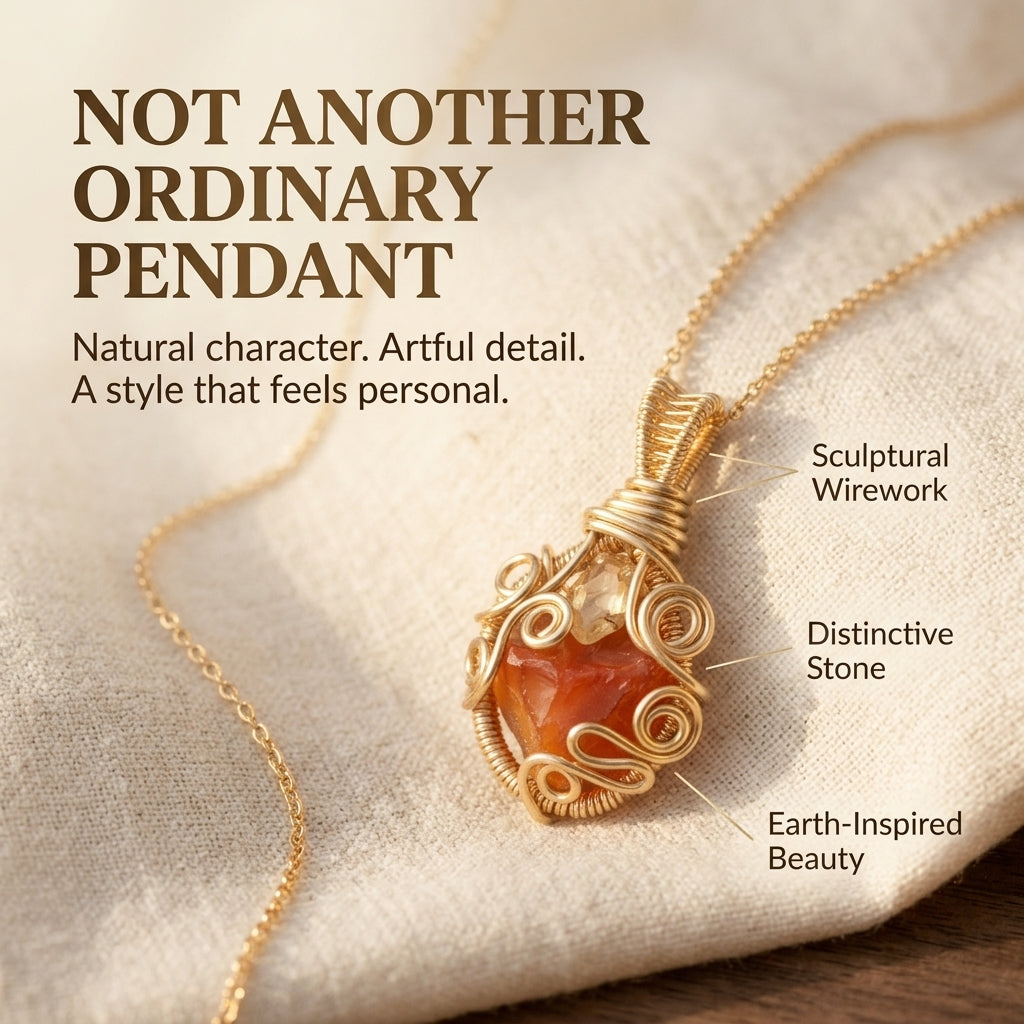 Nature-Inspired Orange Stone Pendant Necklace – Intricate Wire-Wrapped Design Last Day Sale-90% OFF🔥