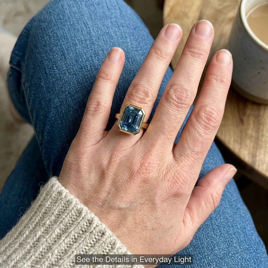 Blue Synthetic Gemstone Gold Bezel Ring – Handcrafted Statement Jewelry Last Day Sale-90% OFF🔥