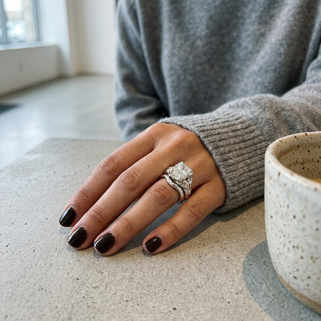 The "Isolde" Sculpted Molten Silver Elongated Radiant Ring Set Last Day Sale-90% OFF🔥