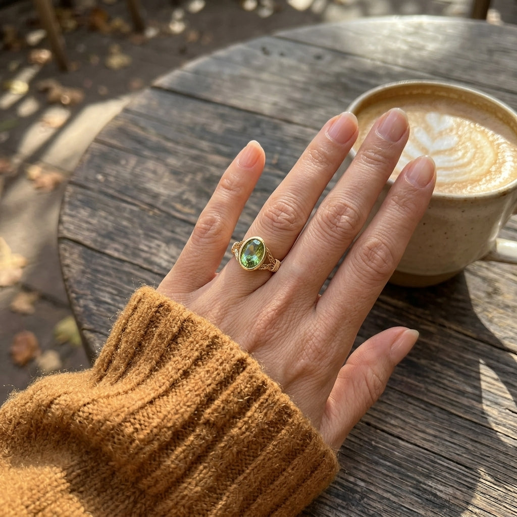 The "Aurelia" Fancy Vivid Green Gemstone Flexible Braided Ring Last Day Sale-90% OFF🔥