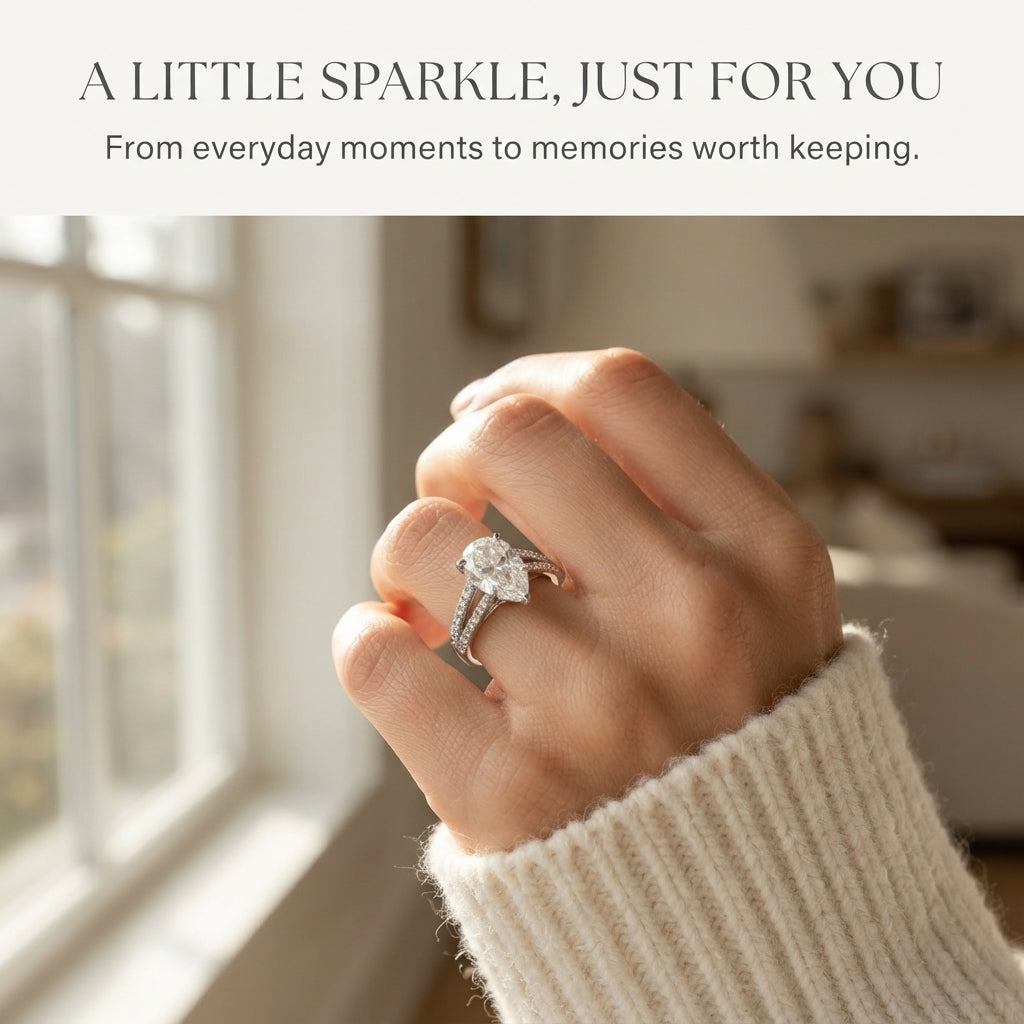 Pear-Shaped Sparkle Engagement Ring – Pavé Split-Shank Silver Ring Last Day Sale-90% OFF🔥