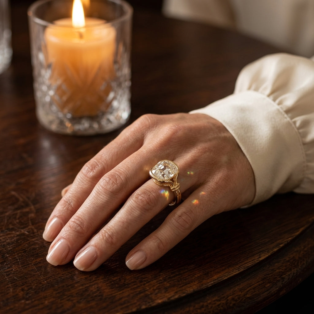 The "Eleanor" Vintage Old-Mine Cushion Bezel Ring with Knot Shoulders Last Day Sale-90% OFF🔥