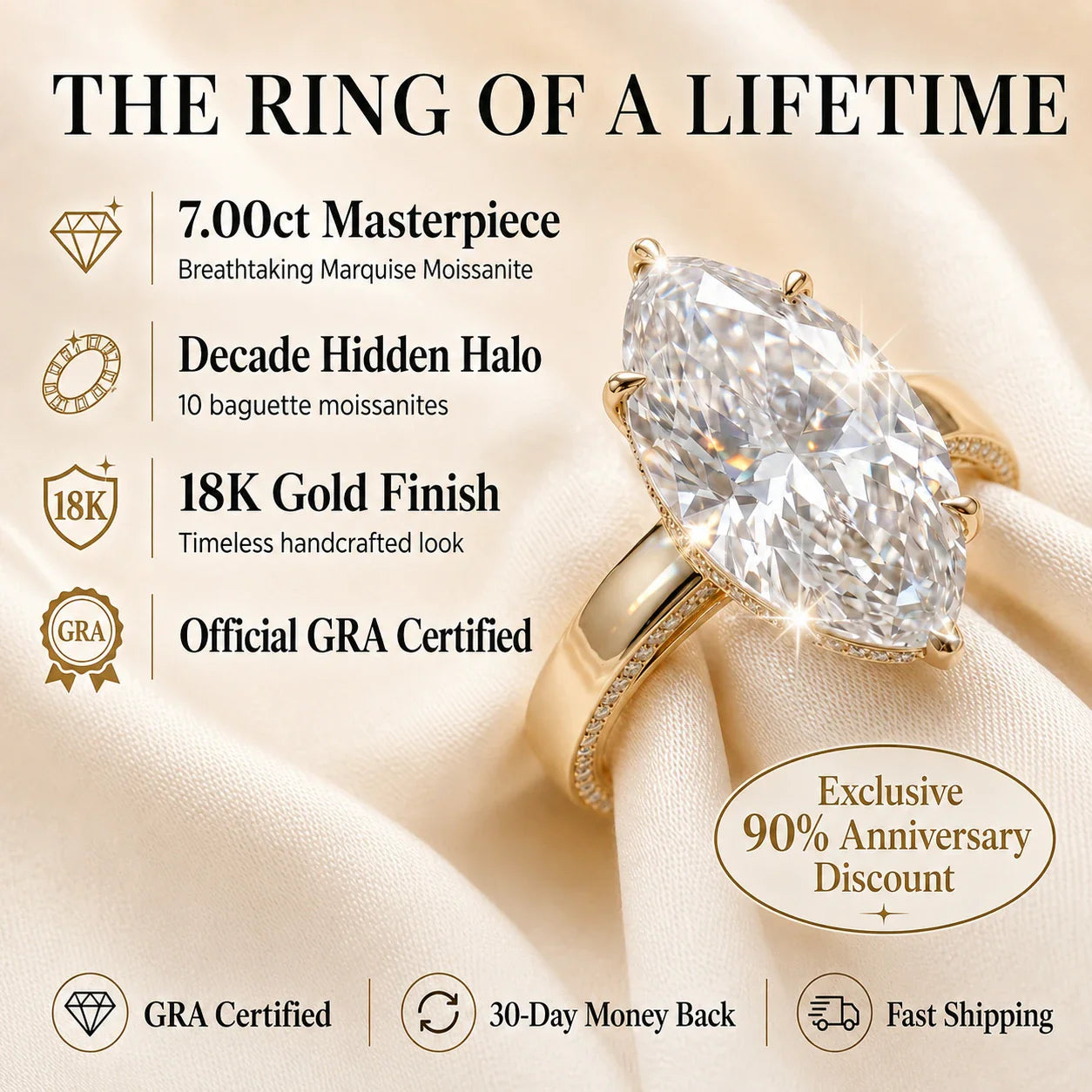 🔥90% OFF Last Day Sale | The 7.00ct Marquise Hidden Halo Masterpiece