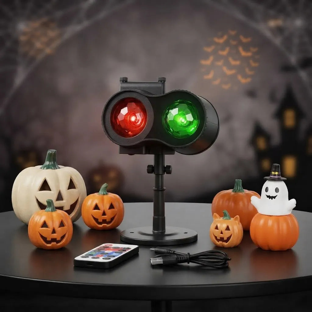 Dual-Lens Holographic Halloween Projector – 30-Second Plug & Play Ghost & Skull Light for Indoor & Outdoor Decor