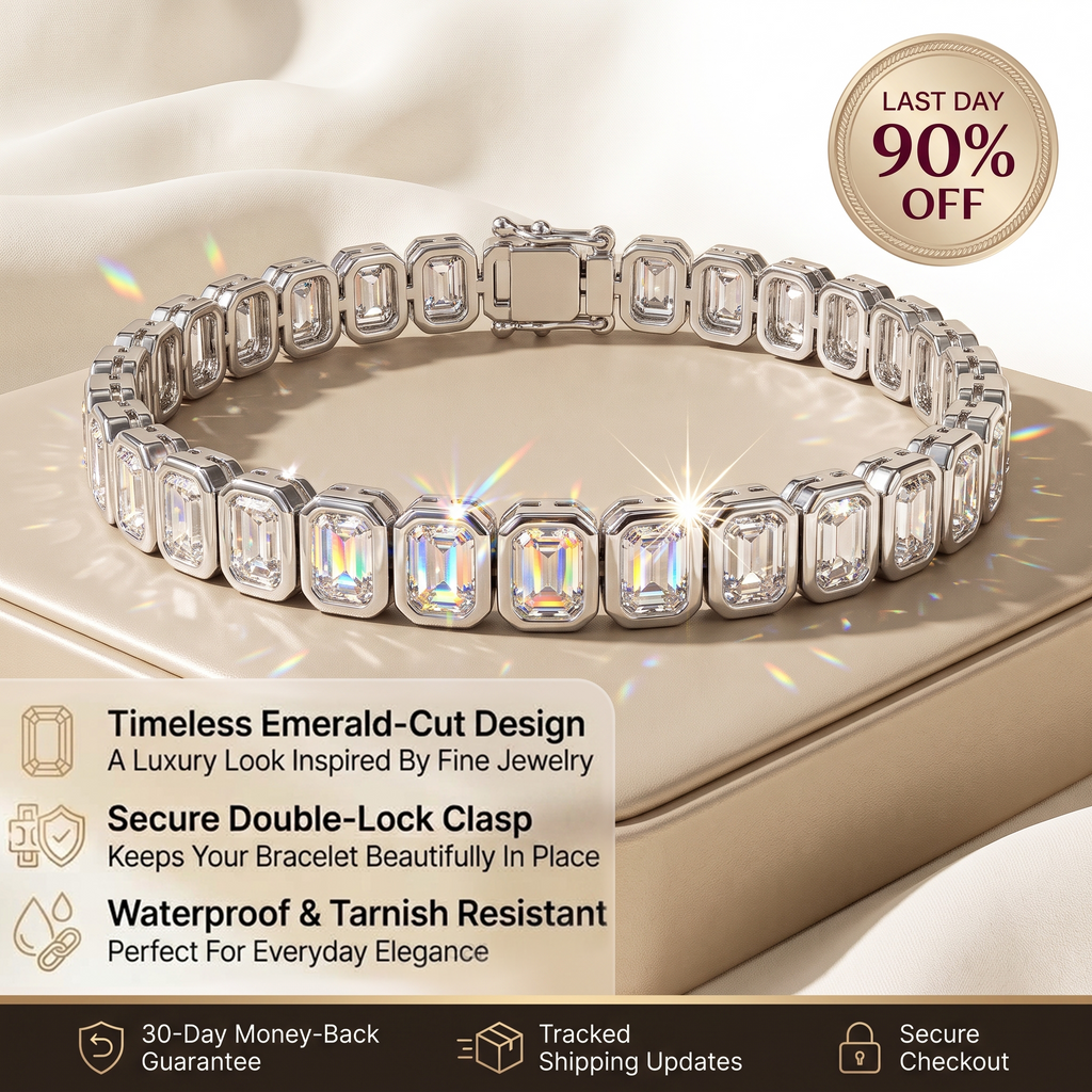 🔥 LAST DAY — 90% OFF 🔥Emerald-Cut Bezel Tennis Bracelet | 14K Gold Plated, Waterproof & Tarnish-Free Everyday Luxury