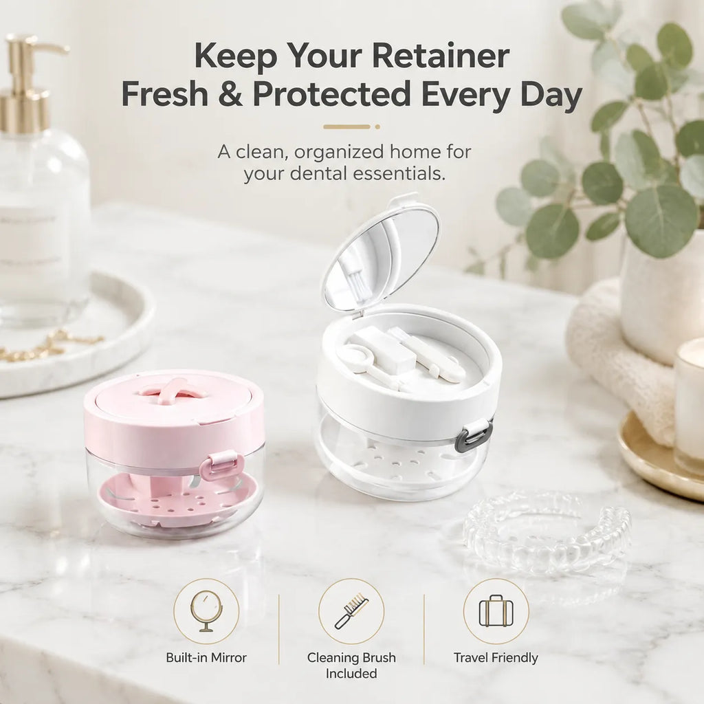 Dental Retainer Storage Box With Mirror And Brush Integrated Organizer Case For Braces Cleaning Storage