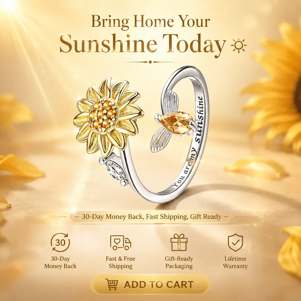 🔥50% OFF Last Day Sale Sunflower Spinner Ring – Adjustable 925 Sterling Silver Open Ring With Smooth Rotating Flower