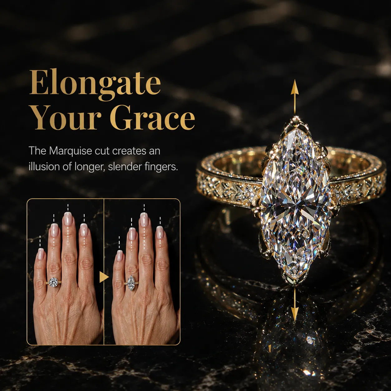 The Empress Marquise Silhouette Ring — Finger-Lengthening 4mm Comfort Band