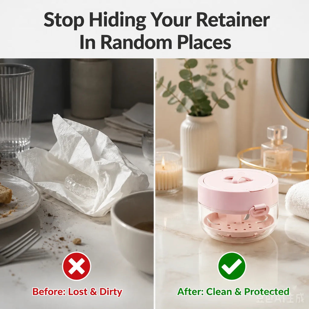Dental Retainer Storage Box With Mirror And Brush Integrated Organizer Case For Braces Cleaning Storage