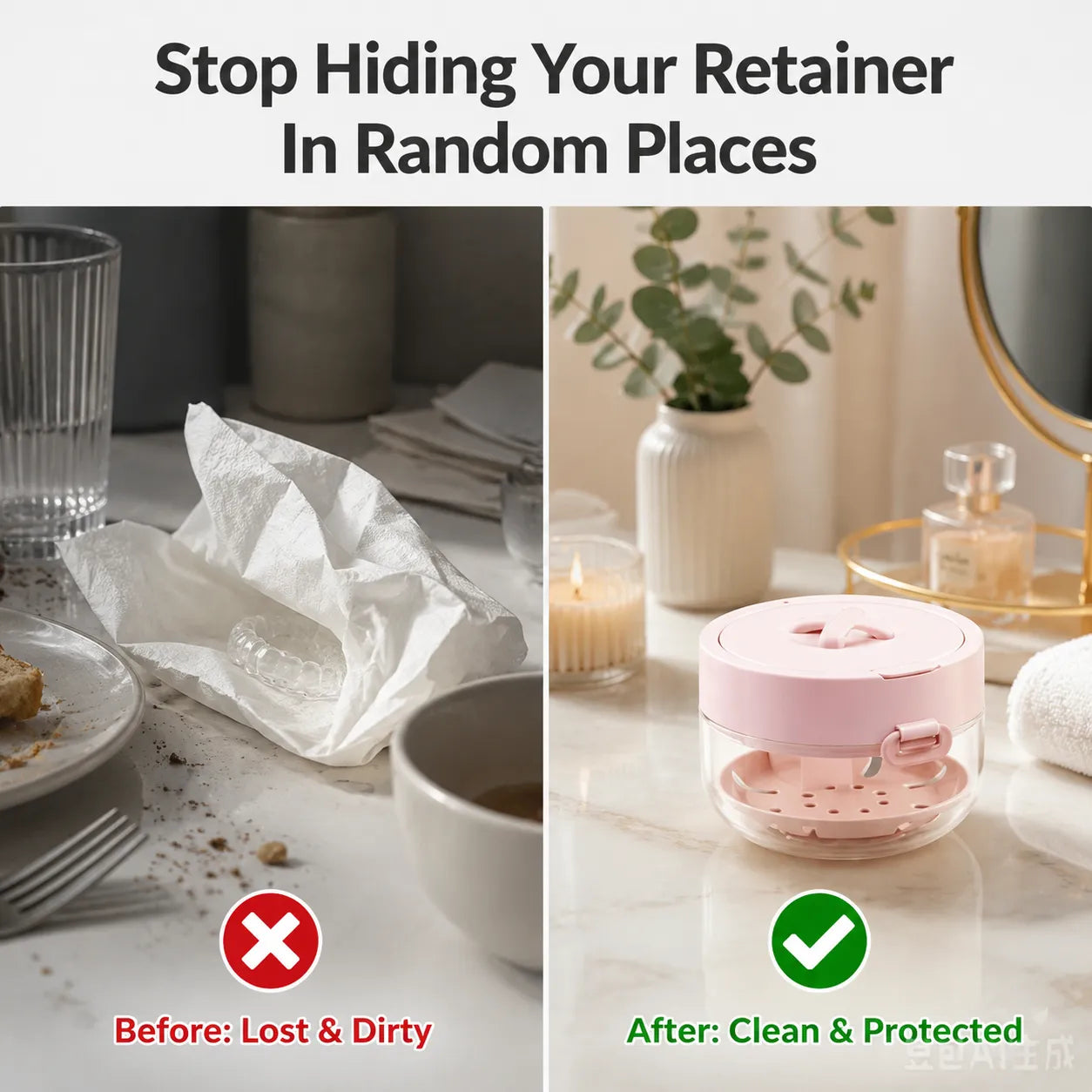 Dental Retainer Storage Box With Mirror And Brush Integrated Organizer Case For Braces Cleaning Storage