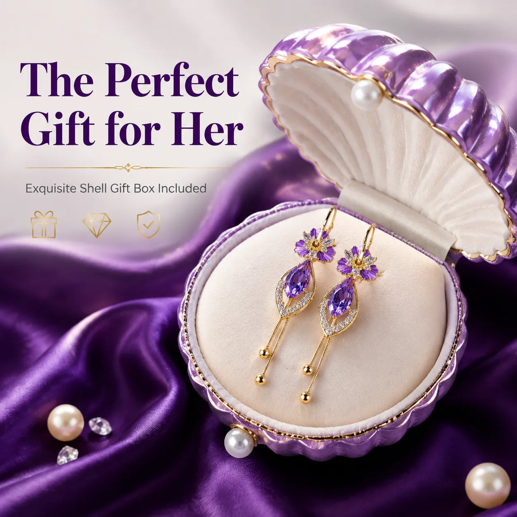 Elegant Purple Moissanite Flower & Tassel Drop Earrings for Women - Lightweight & Hypoallergenic-Last Day Sale-90% OFF🔥
