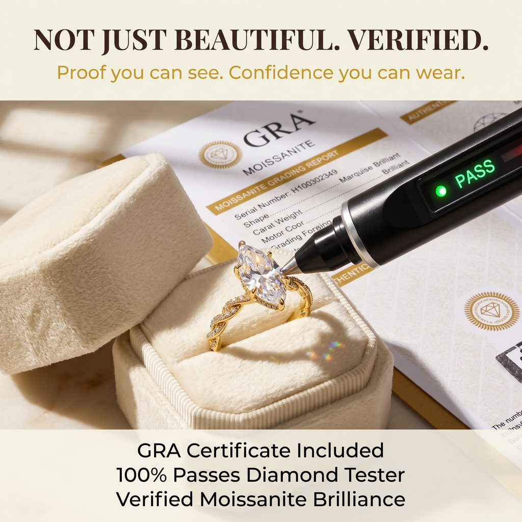 🔥90% OFF Last Day Sale Marquise Moissanite Ring Set – 925 Sterling Silver & 14K Gold Finish, 100% Passes Diamond Tester, Dream Ring Sparkle for Anniversaries & Self-Reward