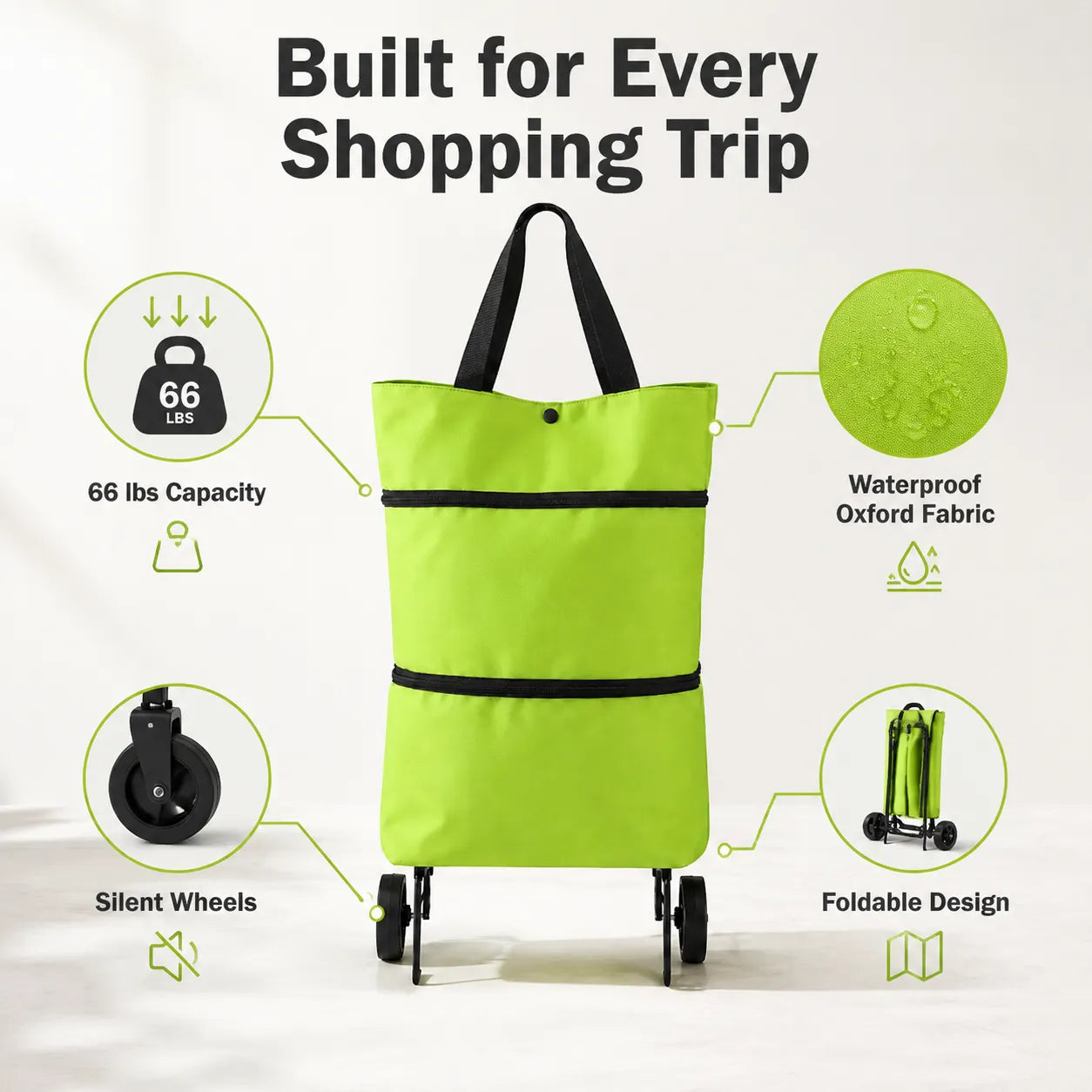 Foldable Grocery Bag With Wheels -Your Everyday Shopping Helper That Carries The Heavy Loads For You-Last Day Sale-50% OFF🔥