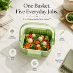 AA Foldable Hanging Kitchen Sink Drain Basket, Stainless Steel Kitchen Accessories - Hands-Free Hygienic Design, High-Efficiency Anti-Clog System, Tool-Free Installation