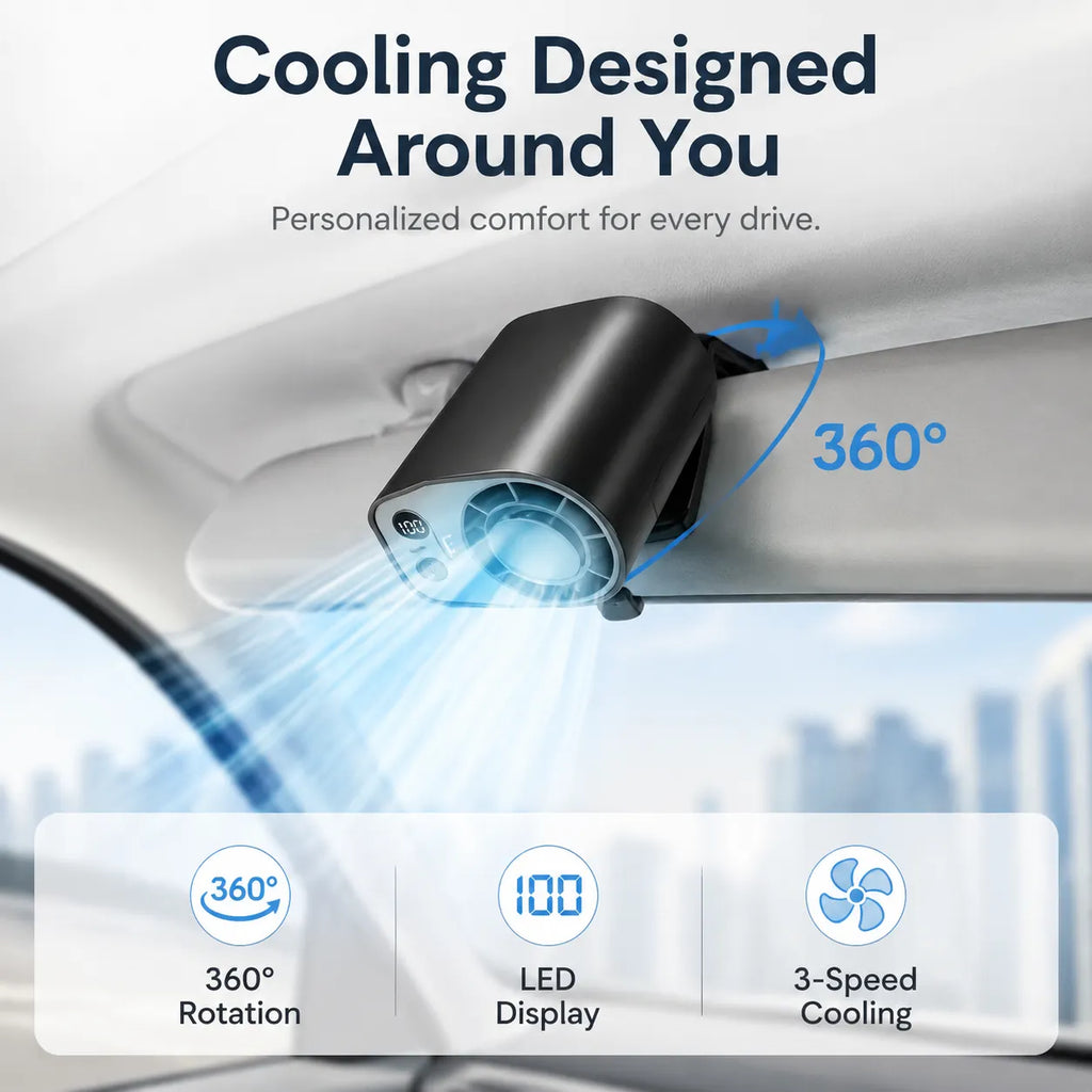 360° Car Vent Cooling Fan with LED Display