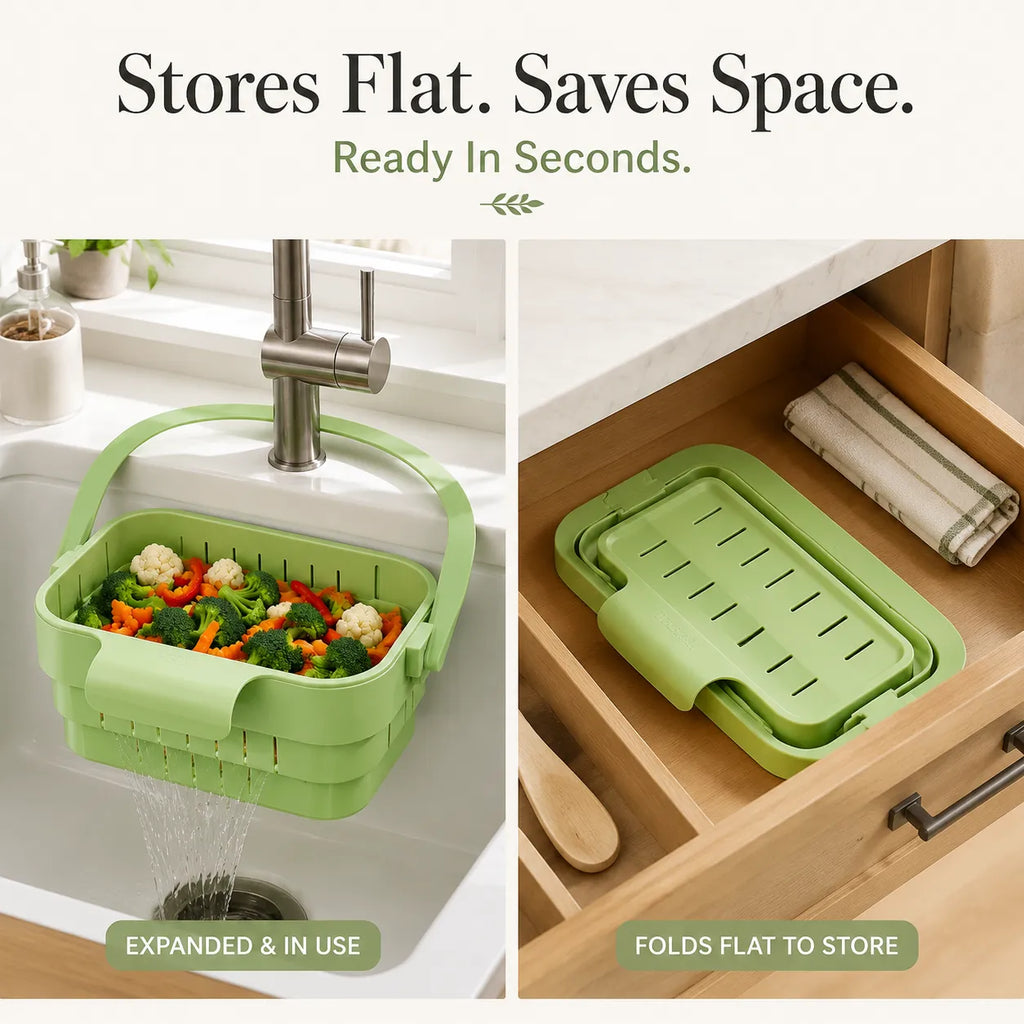 AA Foldable Hanging Kitchen Sink Drain Basket, Stainless Steel Kitchen Accessories - Hands-Free Hygienic Design, High-Efficiency Anti-Clog System, Tool-Free Installation