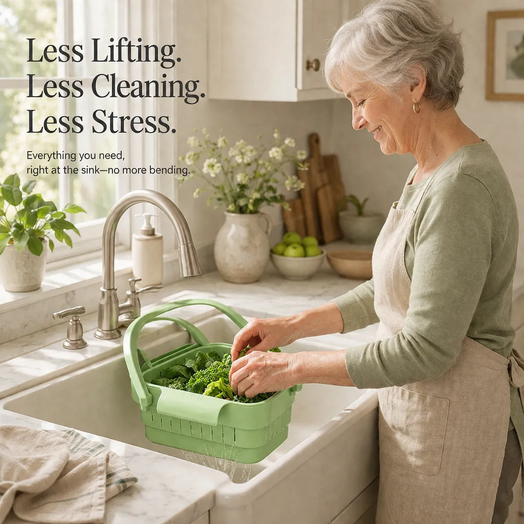 AA Foldable Hanging Kitchen Sink Drain Basket, Stainless Steel Kitchen Accessories - Hands-Free Hygienic Design, High-Efficiency Anti-Clog System, Tool-Free Installation