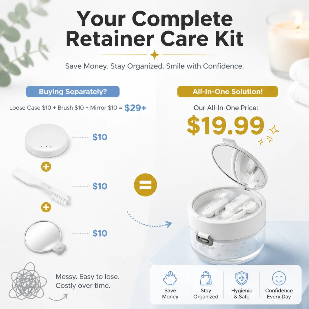 Dental Retainer Storage Box With Mirror And Brush Integrated Organizer Case For Braces Cleaning Storage