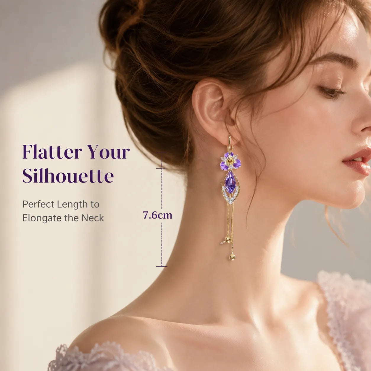 Elegant Purple Moissanite Flower & Tassel Drop Earrings for Women - Lightweight & Hypoallergenic-Last Day Sale-90% OFF🔥