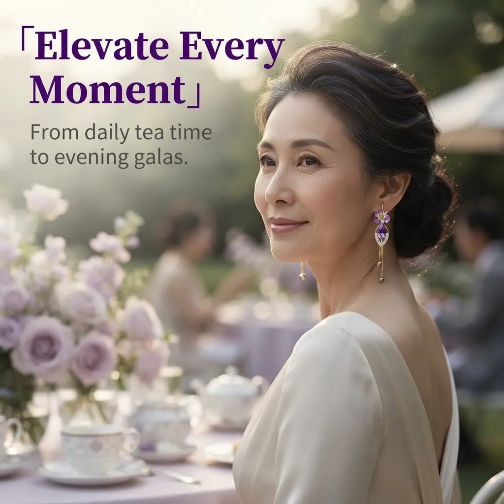 Elegant Purple Moissanite Flower & Tassel Drop Earrings for Women - Lightweight & Hypoallergenic-Last Day Sale-90% OFF🔥