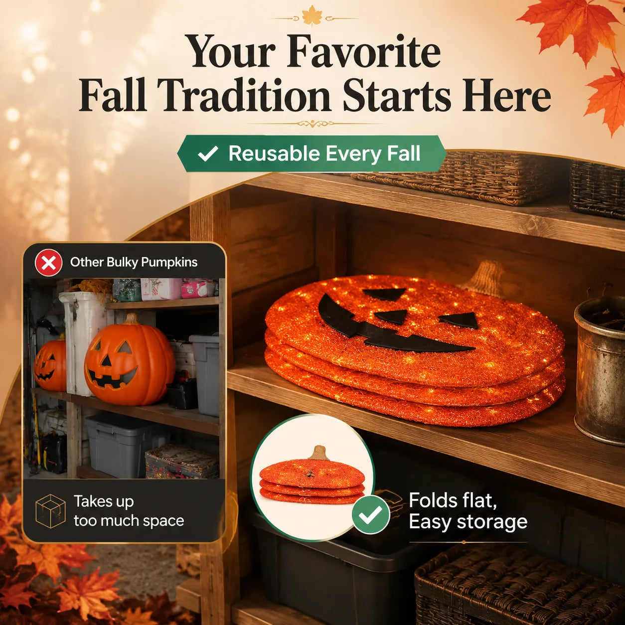 Elegant Fall Pumpkin Lights Decoration – Easy Pop-Up LED Porch Decor for a Cozy Holiday Home-Last Day Sale-50% OFF🔥