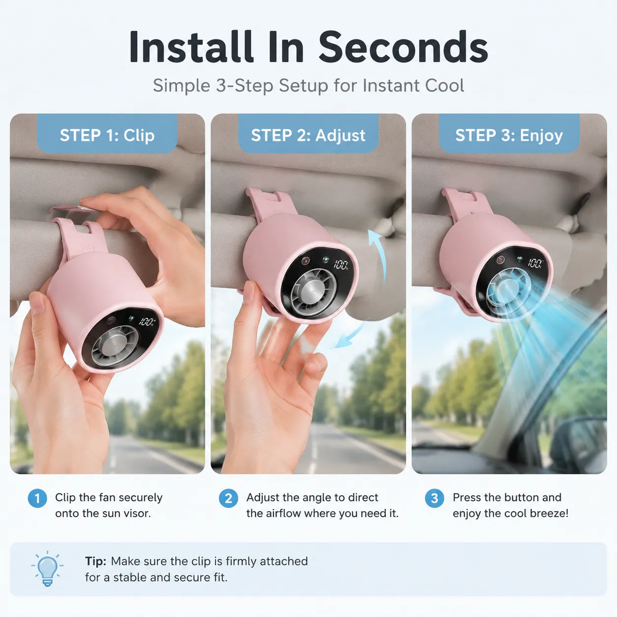 360° Car Vent Cooling Fan with LED Display