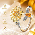 🔥50% OFF Last Day Sale Sunflower Spinner Ring – Adjustable 925 Sterling Silver Open Ring With Smooth Rotating Flower