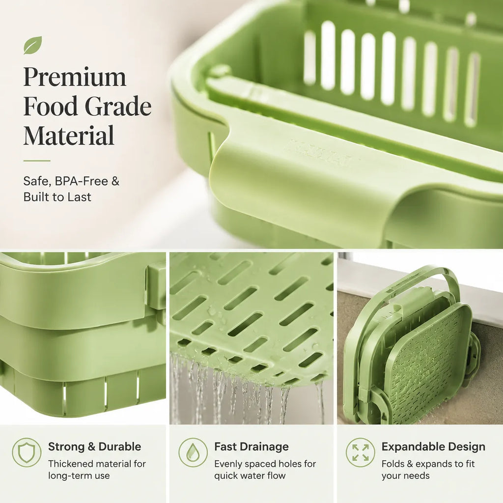 AA Foldable Hanging Kitchen Sink Drain Basket, Stainless Steel Kitchen Accessories - Hands-Free Hygienic Design, High-Efficiency Anti-Clog System, Tool-Free Installation
