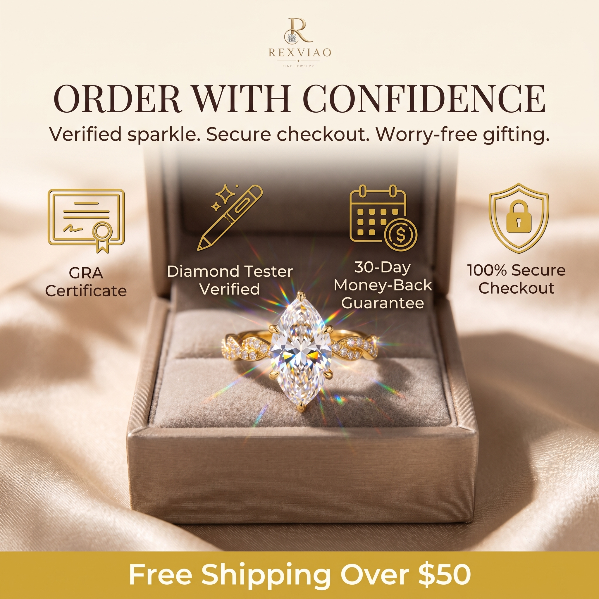 🔥90% OFF Last Day Sale Marquise Moissanite Ring Set – 925 Sterling Silver & 14K Gold Finish, 100% Passes Diamond Tester, Dream Ring Sparkle for Anniversaries & Self-Reward